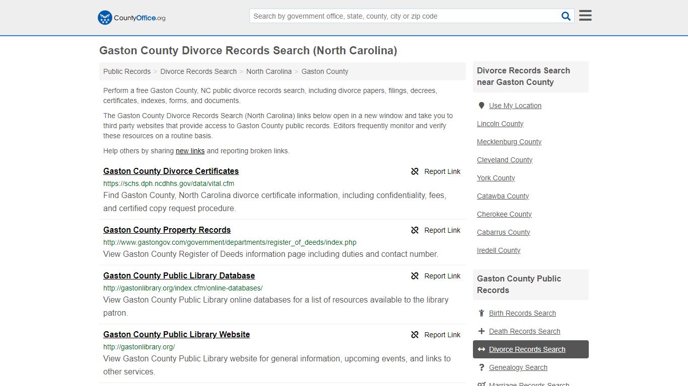 Gaston County Divorce Records Search (North Carolina) - County Office